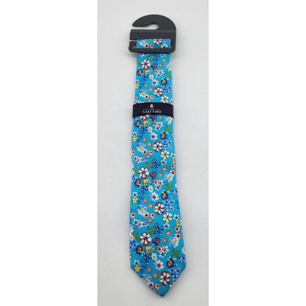 NEW Stafford Aqua Blue Colorful Floral Flower Print Necktie Tie $34 MSRP
